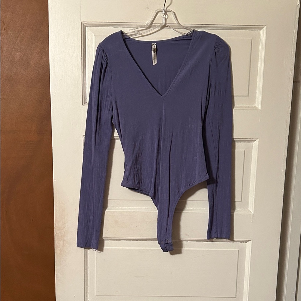Chic V-Neck Long Sleeve Bodysuit - Purple